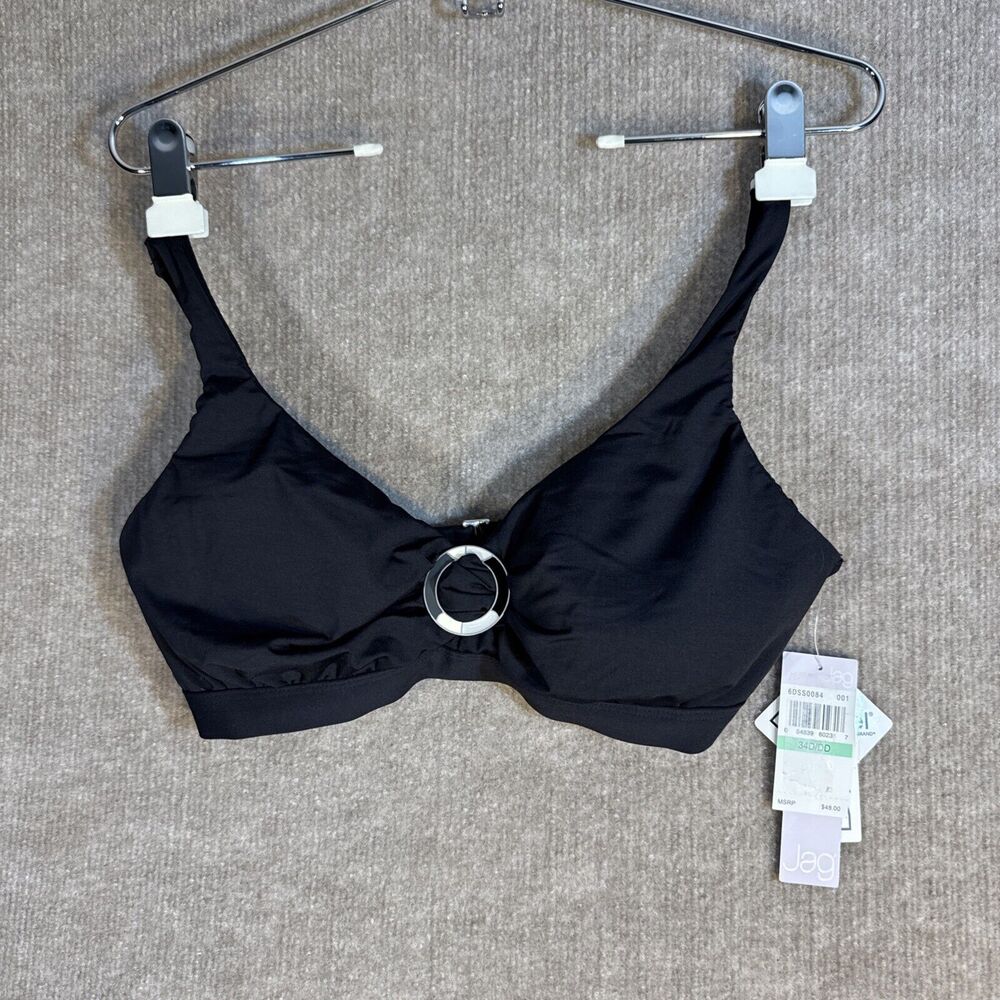 Jag Womens XL Bikini Swim Suit Top Black Underwire‎ 34D/DD Padded Cup NWT